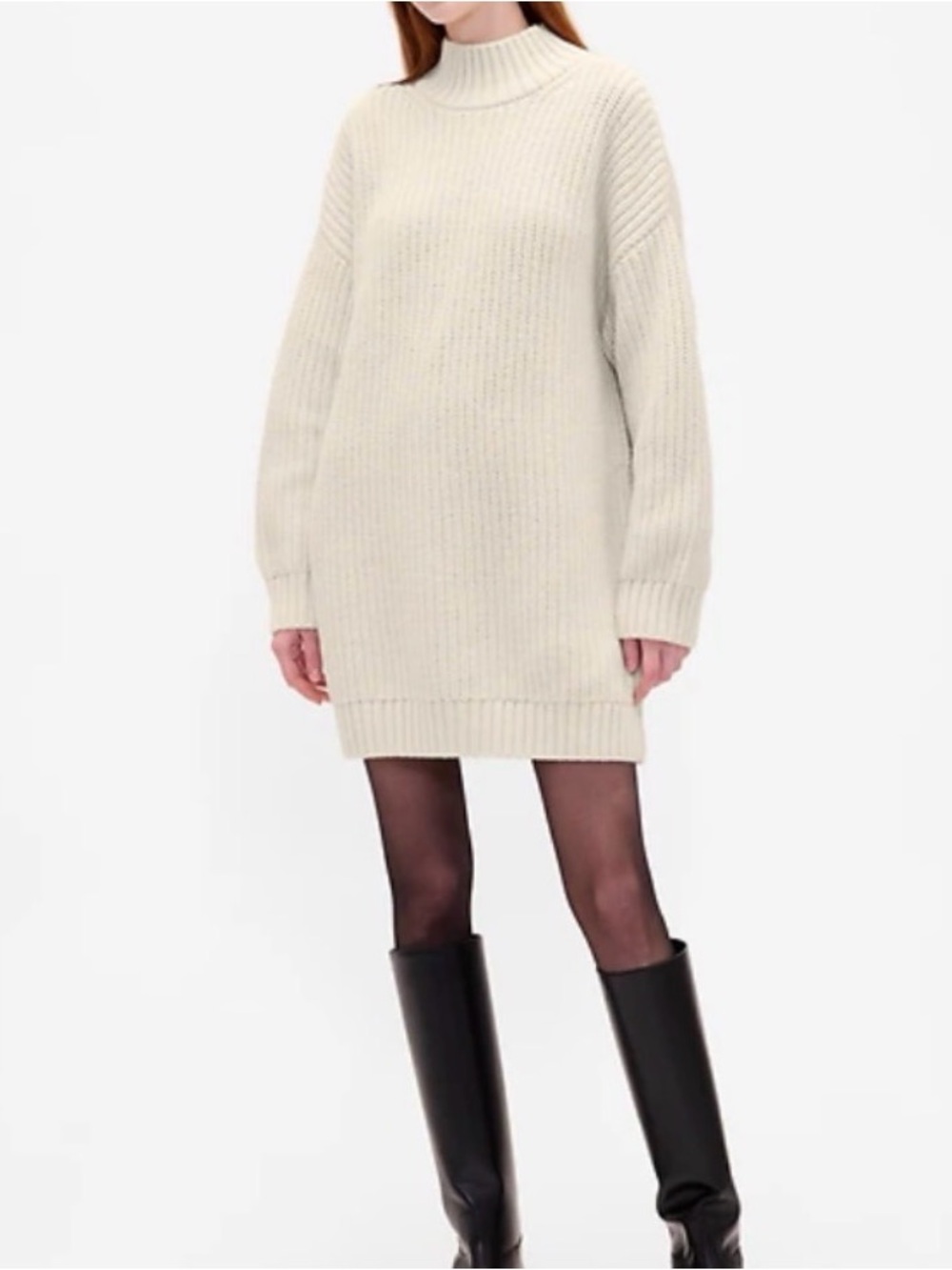 GAP Ivory Ribbed Turtleneck Mini Dress